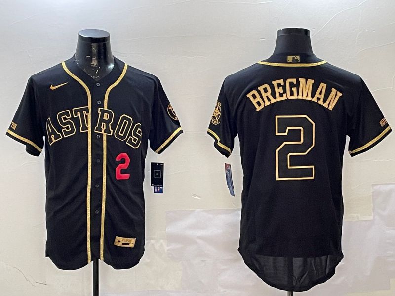 Men Houston Astros #2 Bregman Black Gold Elite 2025 Nike MLB Jersey style 3